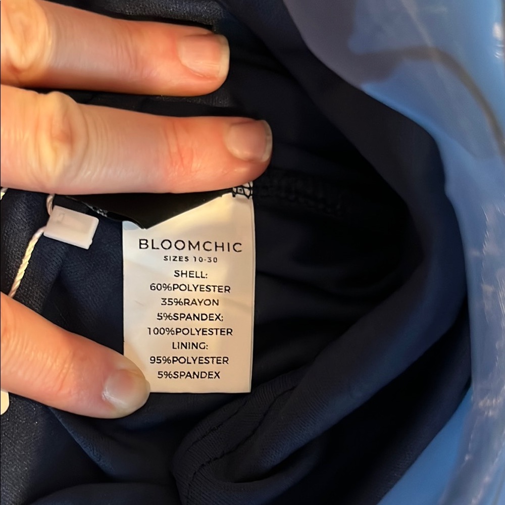 BloomChic Elegant Blue and Black Midi Dress - Picture 3 of 11